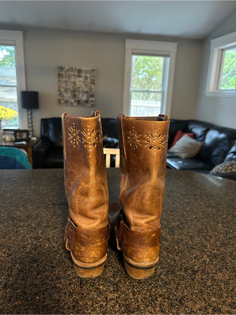 Brown Leather Western-Style Boots - Classic Distressed Look